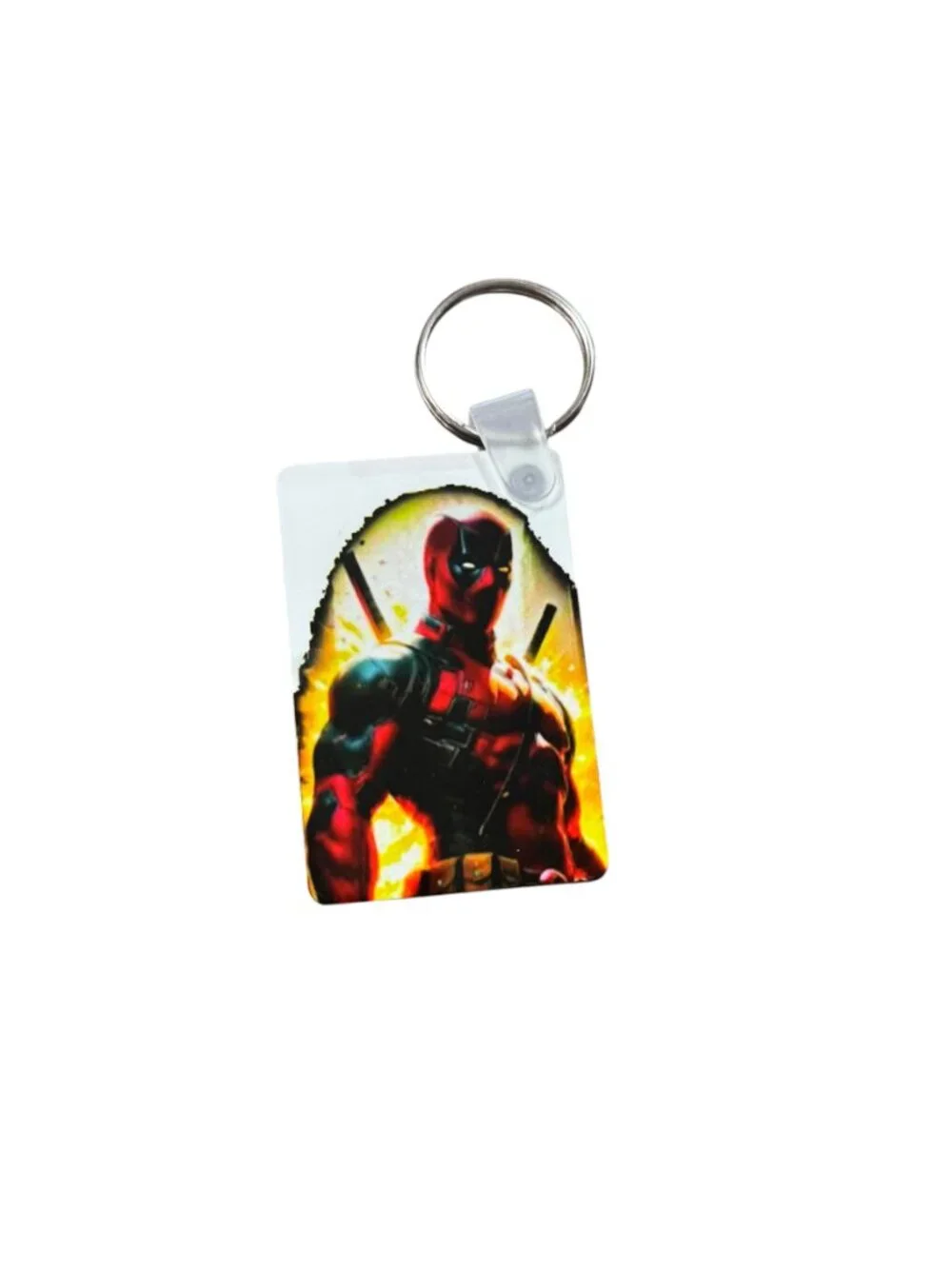 Deadpool Graphic Keychain, Rectangular MDF Superhero Theme, Colorful Print, Key